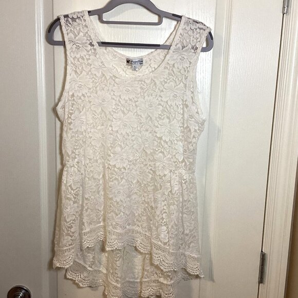 Papillon Women's White Lace Sheer Sleeveless Tank Top High-Low Beach Cover-up - Picture 1 of 9